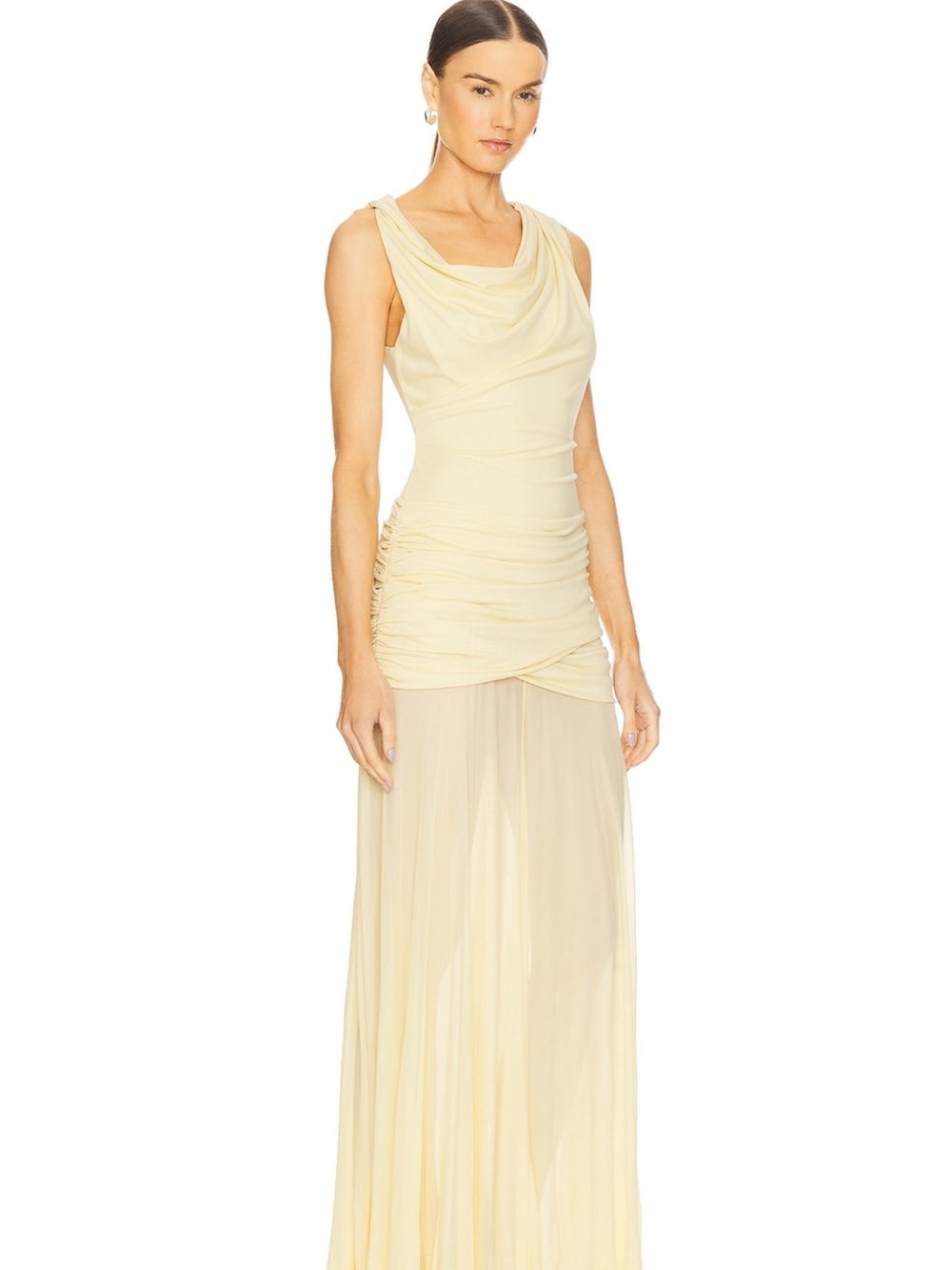 L'Academie Pale Cream Cowl Neck Maxi Dress